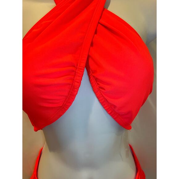 Wild Fable Coral/Orange One Piece Cross Front Halter Swimsuit - NWOT - Size M - Picture 2 of 6